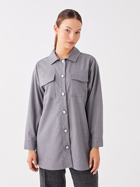 LCWAIKIKI Classic Düz Uzun Kollu Oversize Kadın Gömlek Ceket - W36307Z8-R2L