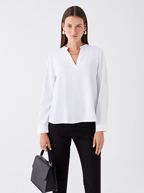 LCWAIKIKI Classic Kaçık Yaka Düz Uzun Kollu Kadın Bluz - W36309Z8-FEW