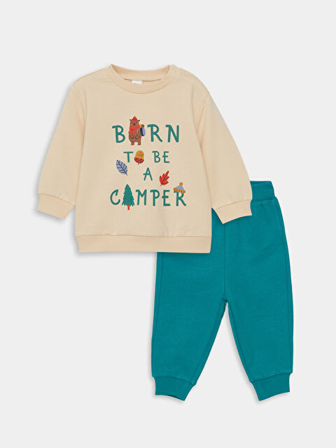 LCW baby Bisiklet Yaka Uzun Baskılı Erkek Bebek Sweatshirt ve Pantolon 2'li Takım - W36353Z1-S6R