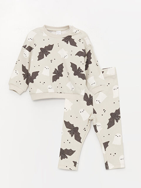 LCW baby Bisiklet Yaka Uzun Kollu Baskılı Erkek Bebek Sweatshirt ve Tayt 2'li Takım - W36381Z1-RTT