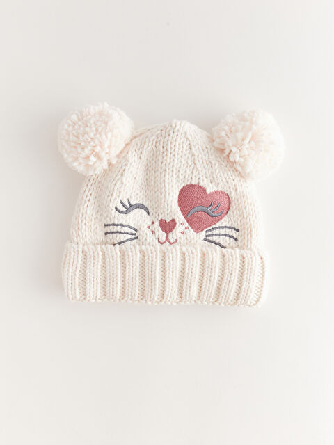 LCW ACCESSORIES Embroidered Pompom Detailed Girl Beanie - W36422Z4-E6R
