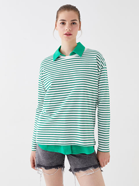 LCW Vision Bisiklet Yaka Çizgili Uzun Kollu Kadın Sweatshirt - W36501Z8-LFT