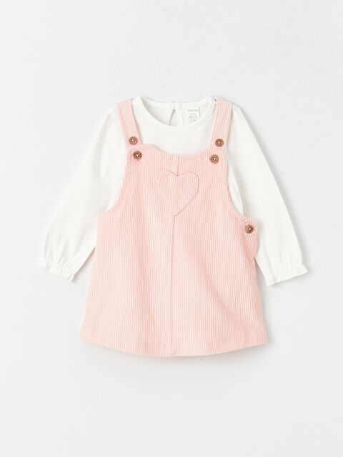 LCW baby Bisiklet Yaka Uzun Kollu Basic Kız  Bebek Tişört ve Salopet 2'liTakım - W36590Z1-FWH