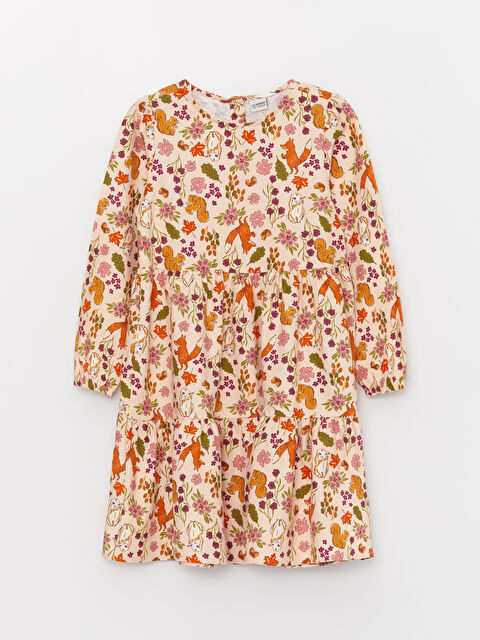 LCW Kids Bisiklet Yaka Desenli Uzun Kollu Kız Çocuk Elbise - W36677Z4-LT4