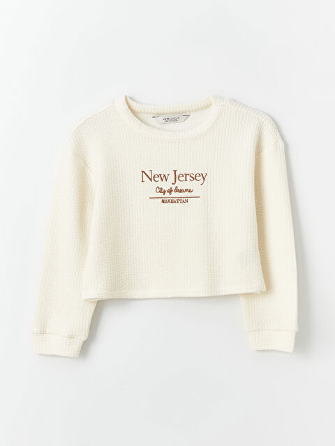 LCW Kids Bisiklet Yaka Nakışlı Uzun Kollu Kız Çocuk Tişört - W36865Z4-FES