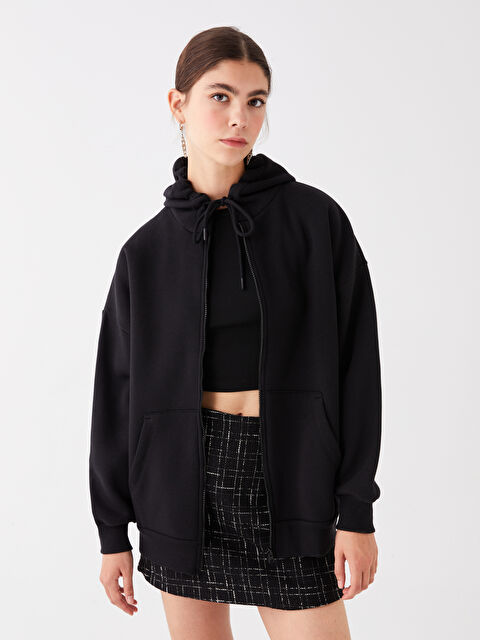 LCW Vision Kapüşonlu Oversize Kadın Kalın Fermuarlı Sweatshirt - W36873Z8-CVL