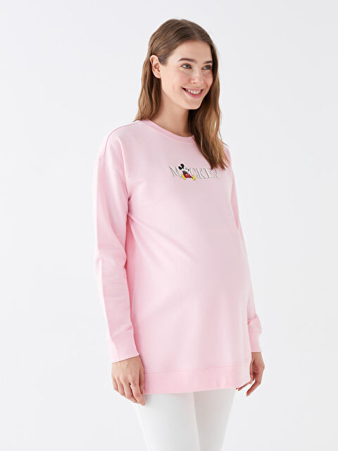 LCWAIKIKI Maternity Bisiklet Yaka Mickey Mouse Baskılı Uzun Kollu Hamile Sweatshirt Tunik - W36917Z8-QWK