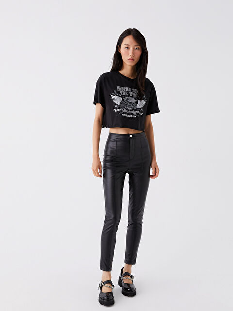 LCW Vision Dar Fit Deri Görünümlü Kadın Pantolon - W36972Z8-CVL