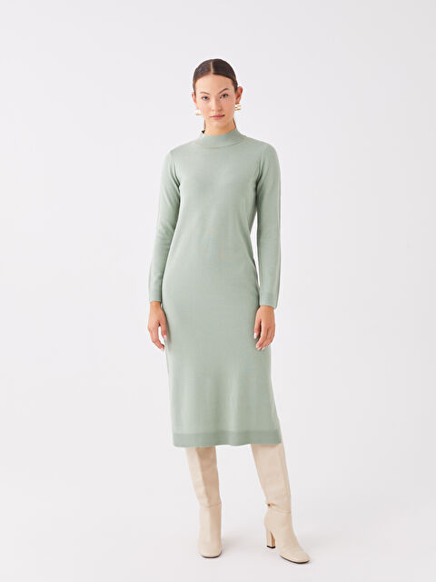 LCWAIKIKI Classic Yarım Balıkçı Yaka Kadın Triko Elbise - W37121Z8-GC9