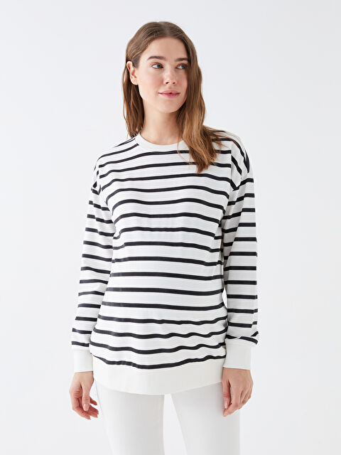 LCWAIKIKI Maternity Bisiklet Yaka Çizgili Uzun Kollu Hamile Sweatshirt - W37170Z8-LEG