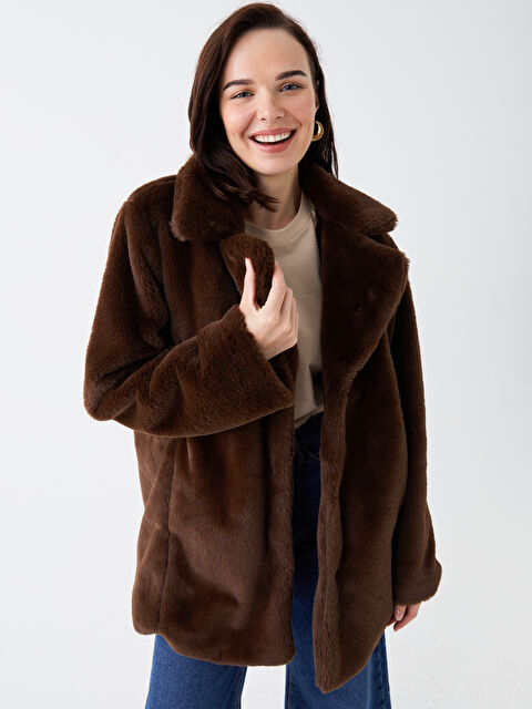 LCW Grace Яка на яке Палто с кожа за жени - W37245Z8-R3B