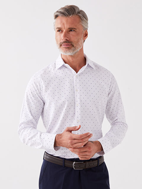 LCW BUSINESS Slim Fit Uzun Kollu Desenli Gabardin Erkek Gömlek - W37262Z8-LU7