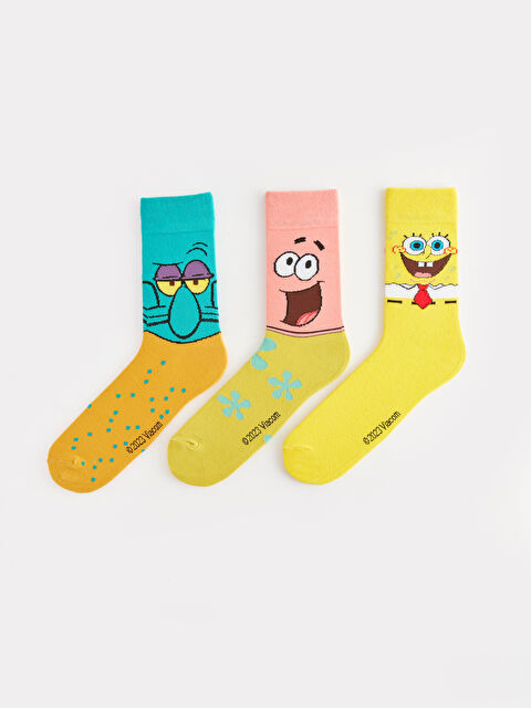 LCW ACCESSORIES جوارب الكاحل مطبوعة سبونج بوب للرجال - ٣ قطع - W37320Z8-K00