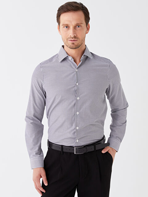 LCW BUSINESS Slim Fit Uzun Kollu Çizgili Gabardin Erkek Gömlek - W37646Z8-LFY