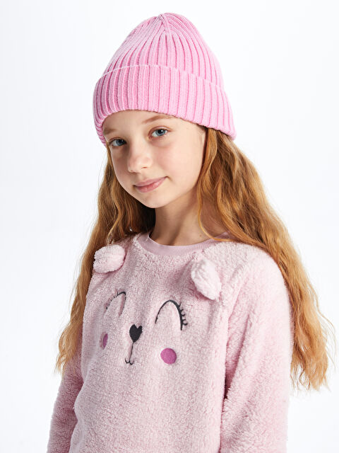 LCW Kids Bisiklet Yaka Nakışlı Uzun Kollu Kız Çocuk Pelüş Sweatshirt - W37714Z4-G5W