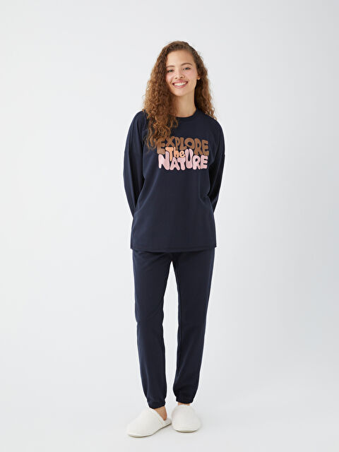 LCW DREAM Bisiklet Yaka Baskılı Uzun Kollu Kadın Pijama Takımı - W37751Z8-HRZ