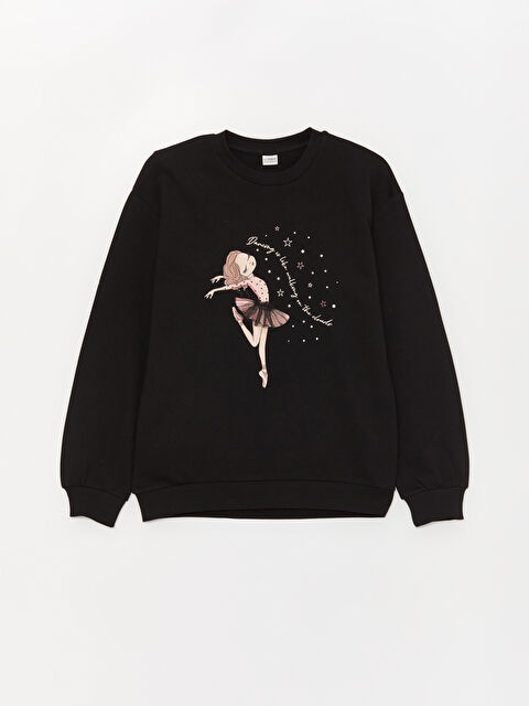 LCW Kids Bisiklet Yaka Baskılı Uzun Kollu Kız Çocuk Sweatshirt - W37789Z4-CVL