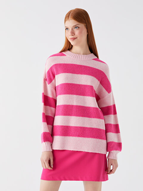 XSIDE Pembe Bisiklet Yaka Renk Bloklu Uzun Kollu Kadın Triko Kazak
