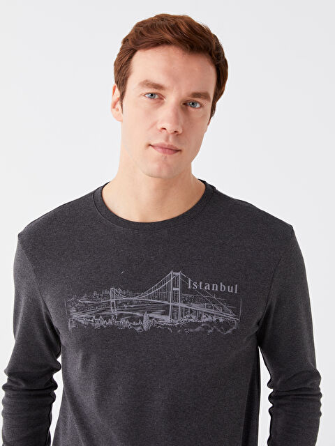 LCWAIKIKI Classic Bisiklet Yaka Uzun Kollu Baskılı Erkek Sweatshirt - W38061Z8-D5D