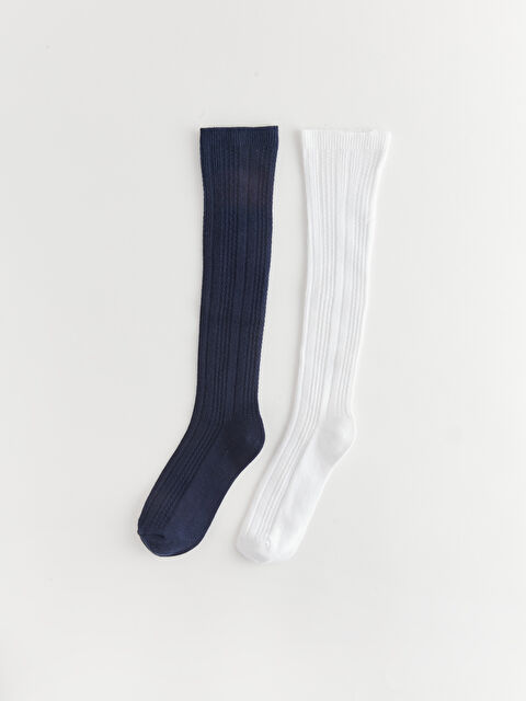 LCW Kids جوارب للركبة منقوشة للبنات عبوتان - W38148Z4-HEL