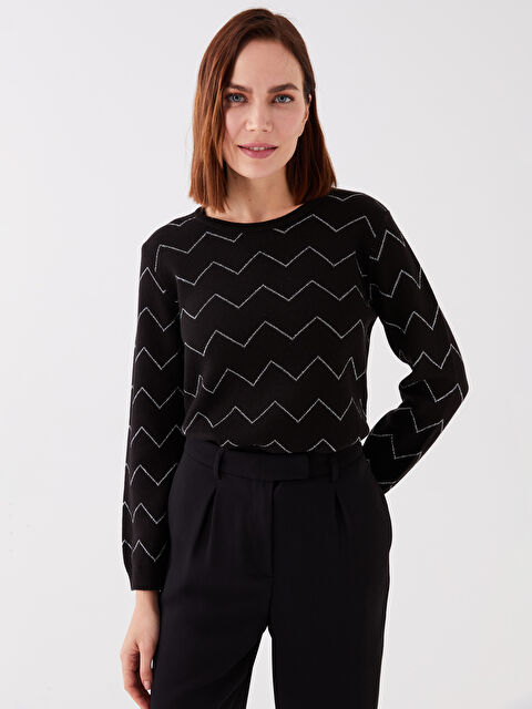 LCW Grace Bisiklet Yaka Çizgili Uzun Kollu Kadın Triko Kazak - W38336Z8-CVL