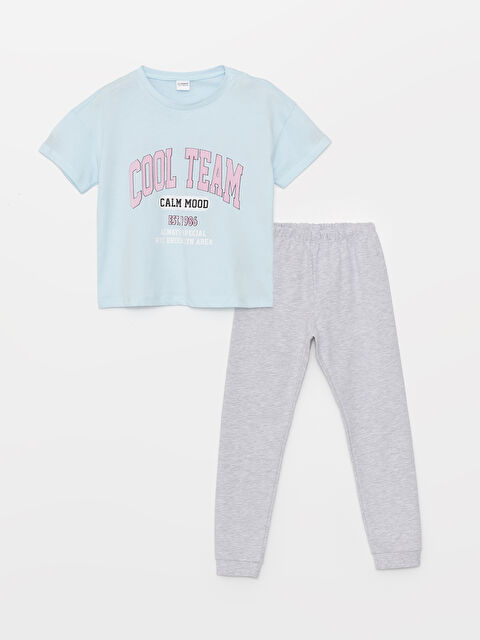 LCW Kids Bisiklet Yaka Baskılı Kısa Kollu Kız Çocuk Pijama Takımı - W38352Z4-FUX