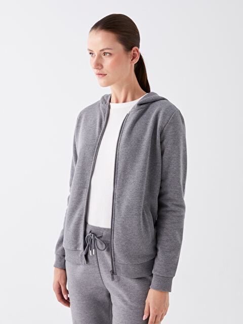 LCWAIKIKI Basic Kapüşonlu Düz Uzun Kollu Kadın Spor Hırka - W38594Z8-D3A