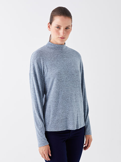 LCWAIKIKI Basic Yarım Balıkçı Yaka Desenli Uzun Kollu Kadın Bluz - W38600Z8-L9C