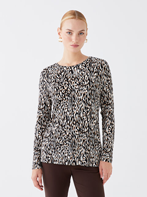 LCWAIKIKI Basic Crew Neck Patterned Long Sleeve Women's Blouse - W38602Z8-LQB