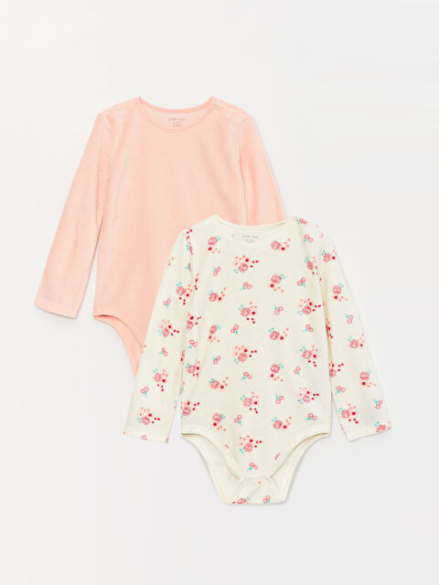 LCW baby Bisiklet Yaka Uzun Kollu Baskılı Kız Bebek Kadife Çıtçıtlı Body 2'li - W38656Z1-FXB