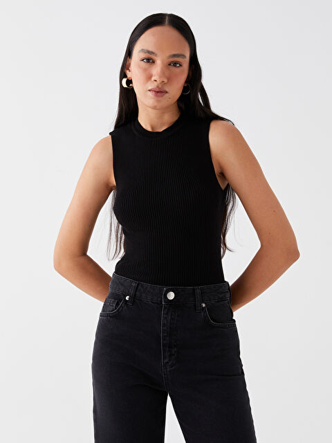 LCW Vision Kadın Bisiklet Yaka Düz Triko Crop - W38670Z8-CVL