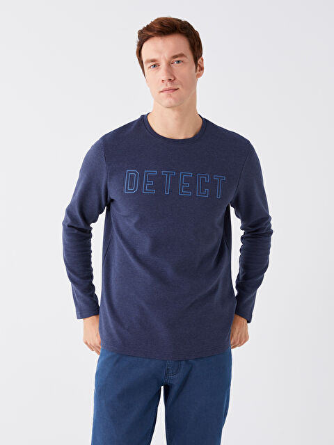 LCWAIKIKI Classic Bisiklet Yaka Uzun Kollu Baskılı Erkek Sweatshirt - W38840Z8-DLT