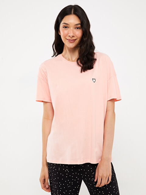 LCW DREAM Bisiklet Yaka Baskılı Kısa Kollu Kadın Pijama Üst - W38853Z8-G7Z