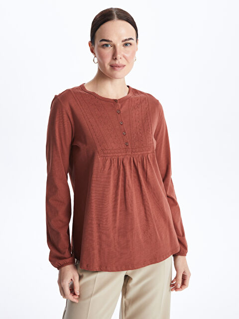 LCW Grace Bisiklet Yaka Nakışlı Uzun Kollu Kadın Bluz - W38868Z8-H8F