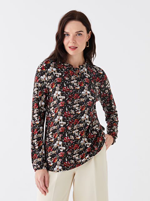 LCW Grace Bağlamalı Yaka Desenli Uzun Kollu Kadın Bluz - W38907Z8-SW7