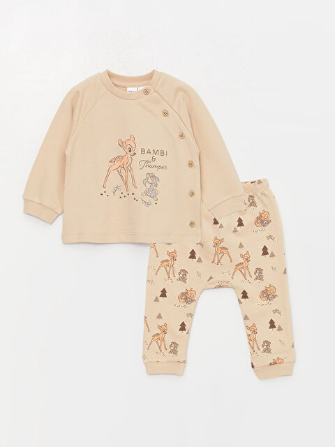 LCW baby Bisiklet Yaka Uzun Kollu Baskılı Kız Bebek Hırka ve Pantolon 2'li Takım - W39033Z1-V5X