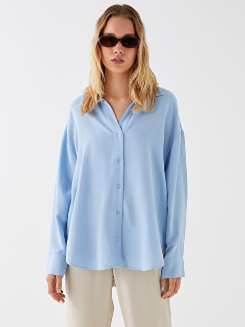 LCW Vision Düz Uzun Kollu Oversize Keten Karışımlı Kadın Gömlek - W39123Z8-FFS