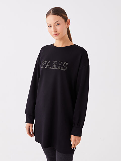 LCWAIKIKI Classic Bisiklet Yaka Nakışlı Uzun Kollu Oversize Kadın Tunik - W39190Z8-CVL