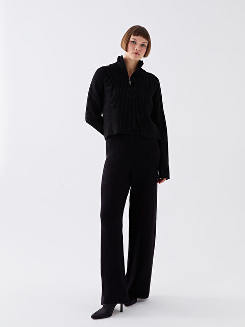 LCW Vision Beli Lastikli Düz Geniş Paça Kadın Triko Pantolon - W39291Z8-CVL