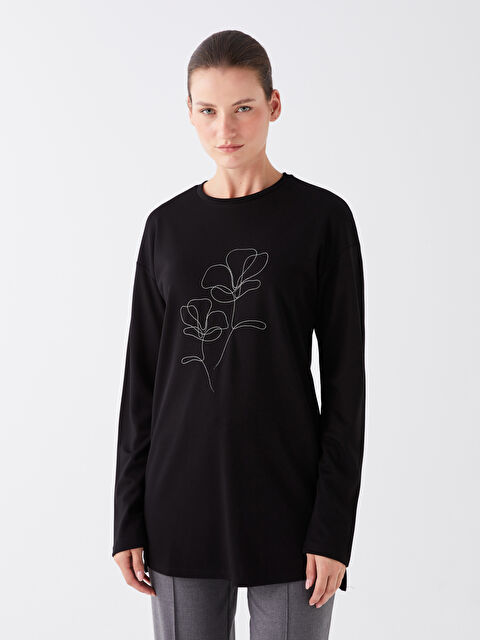 LCWAIKIKI Basic Bisiklet Yaka Taşlı Uzun Kollu Kadın Tunik - W39411Z8-CVL