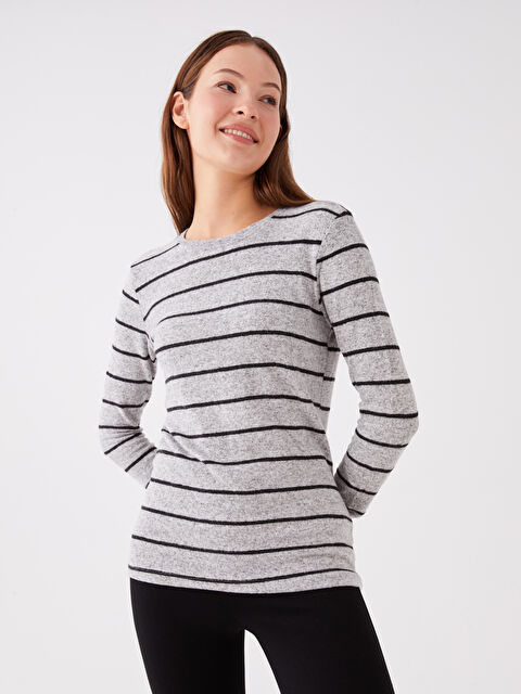 LCWAIKIKI Basic Bisiklet Yaka Çizgili Uzun Kollu Kadın Body - W39426Z8-LFY