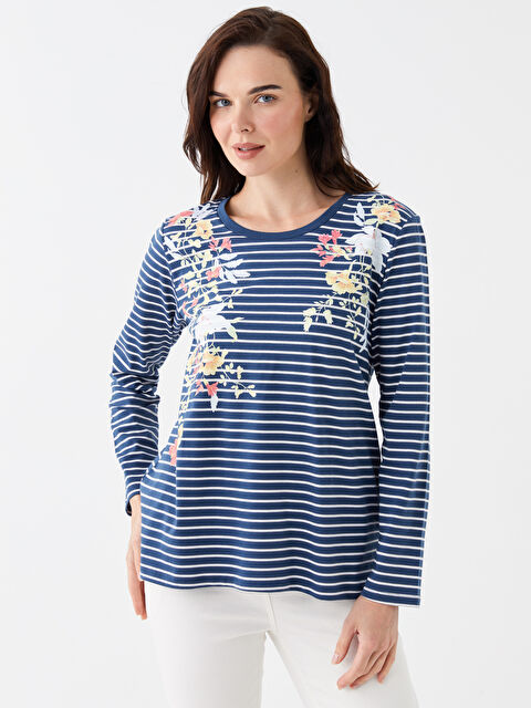 LCW Grace Bisiklet Yaka Çizgili Uzun Kollu Kadın Bluz - W39460Z8-LGS