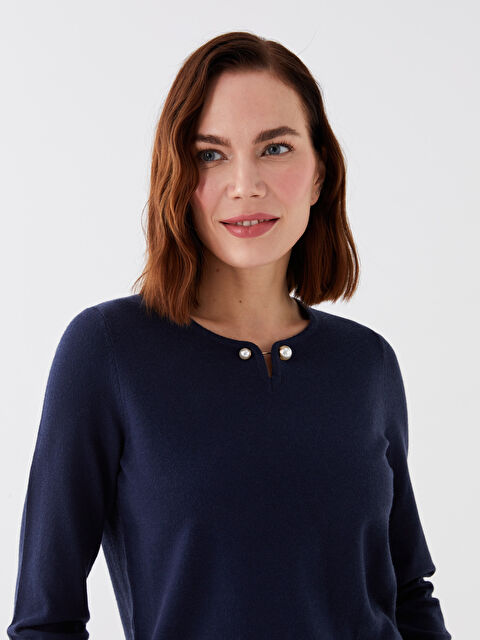 LCW Grace Пуловер с кръгло деколте, изчистен, дълъг ръкав, плетиво за жени - W39485Z8-HRC