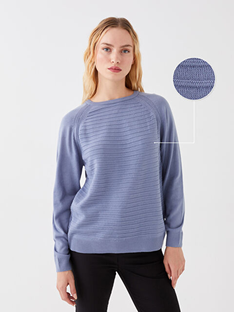 LCWAIKIKI Basic Bisiklet Yaka Kendinden Desenli Uzun Kollu Kadın Triko Kazak - W39529Z8-L8Y