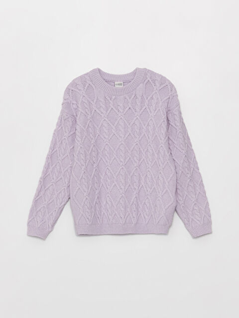 LCW Kids Bisiklet Yaka Kendinden Desenli Uzun Kollu Kız Çocuk Triko Kazak - W39669Z4-V2N