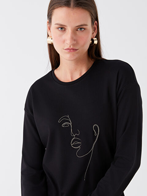 LCWAIKIKI Basic Bisiklet Yaka Baskılı Uzun Kollu Kadın Tunik - W39680Z8-CVL