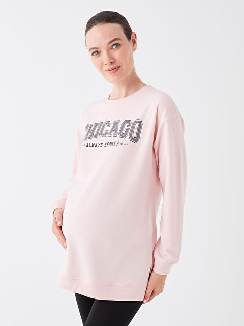 LCWAIKIKI Maternity Bisiklet Yaka Baskılı Uzun Kollu Hamile Tunik - W39704Z8-QWK