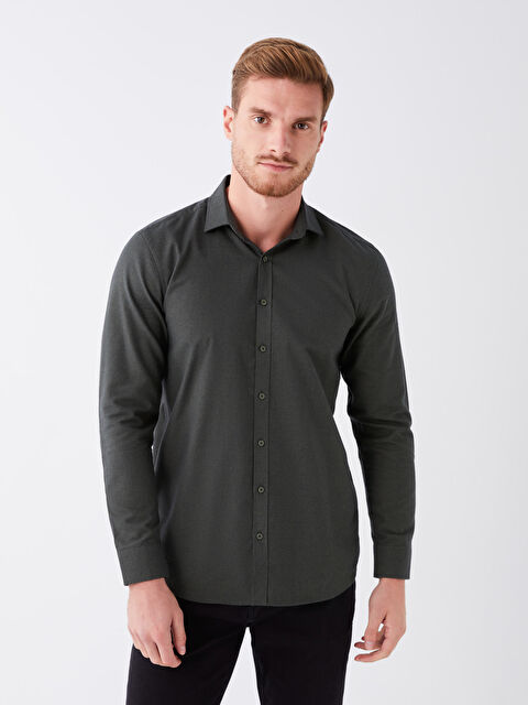LCWAIKIKI Classic Slim Fit Uzun Kollu Armürlü Erkek Gömlek - W39747Z8-J2L