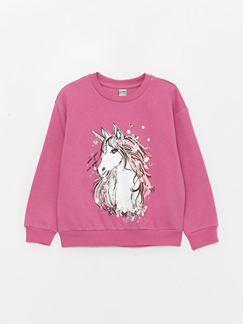 LCW Kids Қыздарға арналған ұзын жеңді принтті дөңгелек жағалы свитшот - W39867Z4-GX1