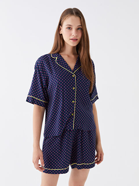 LCW DREAM Gömlek Yaka Baskılı Kısa Kollu Kadın Şortlu Pijama Takımı - W39879Z8-LSX